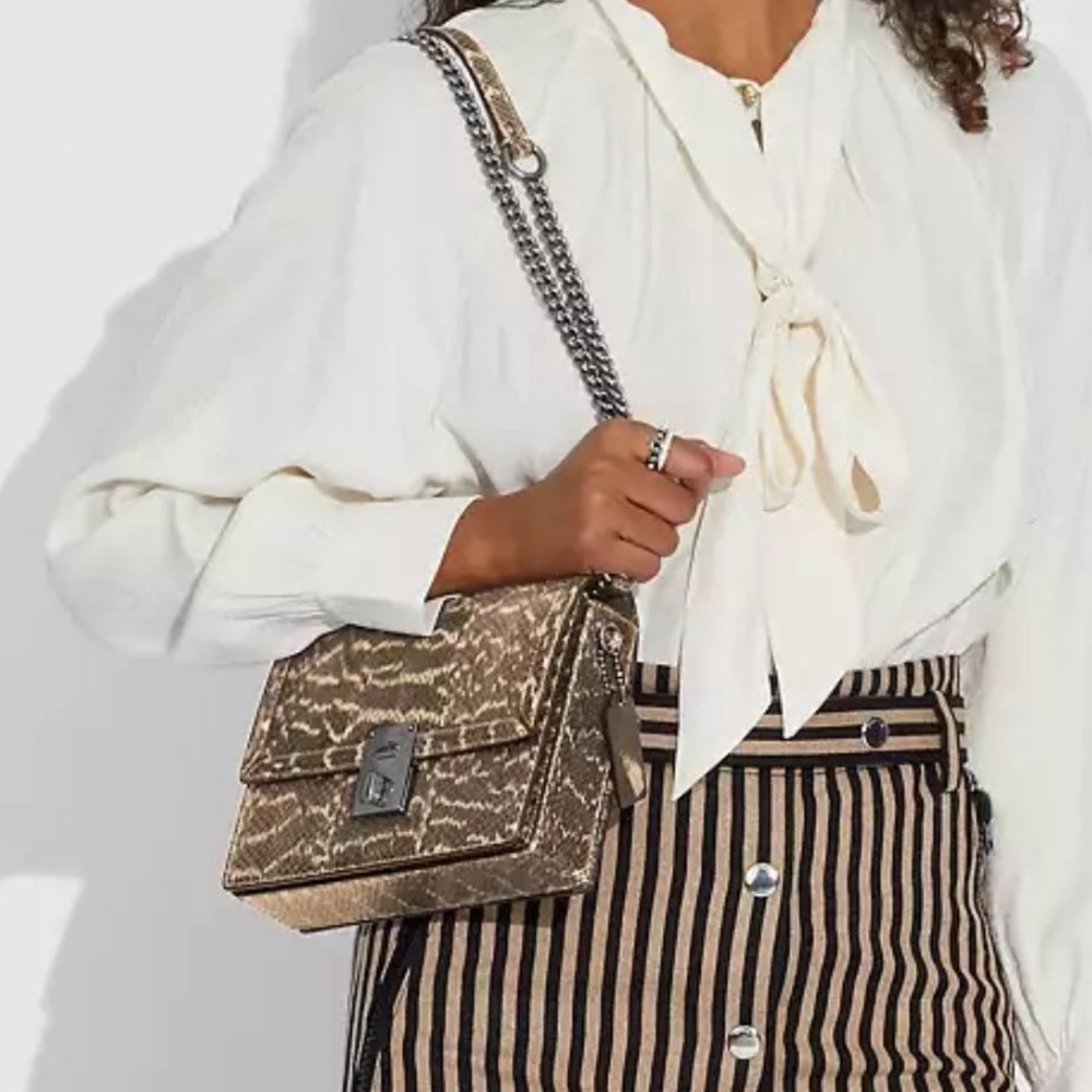 COACH Hutton Shoulder Bag Snakeskin/Leather Neutral Color NWT - Picture 15 of 15